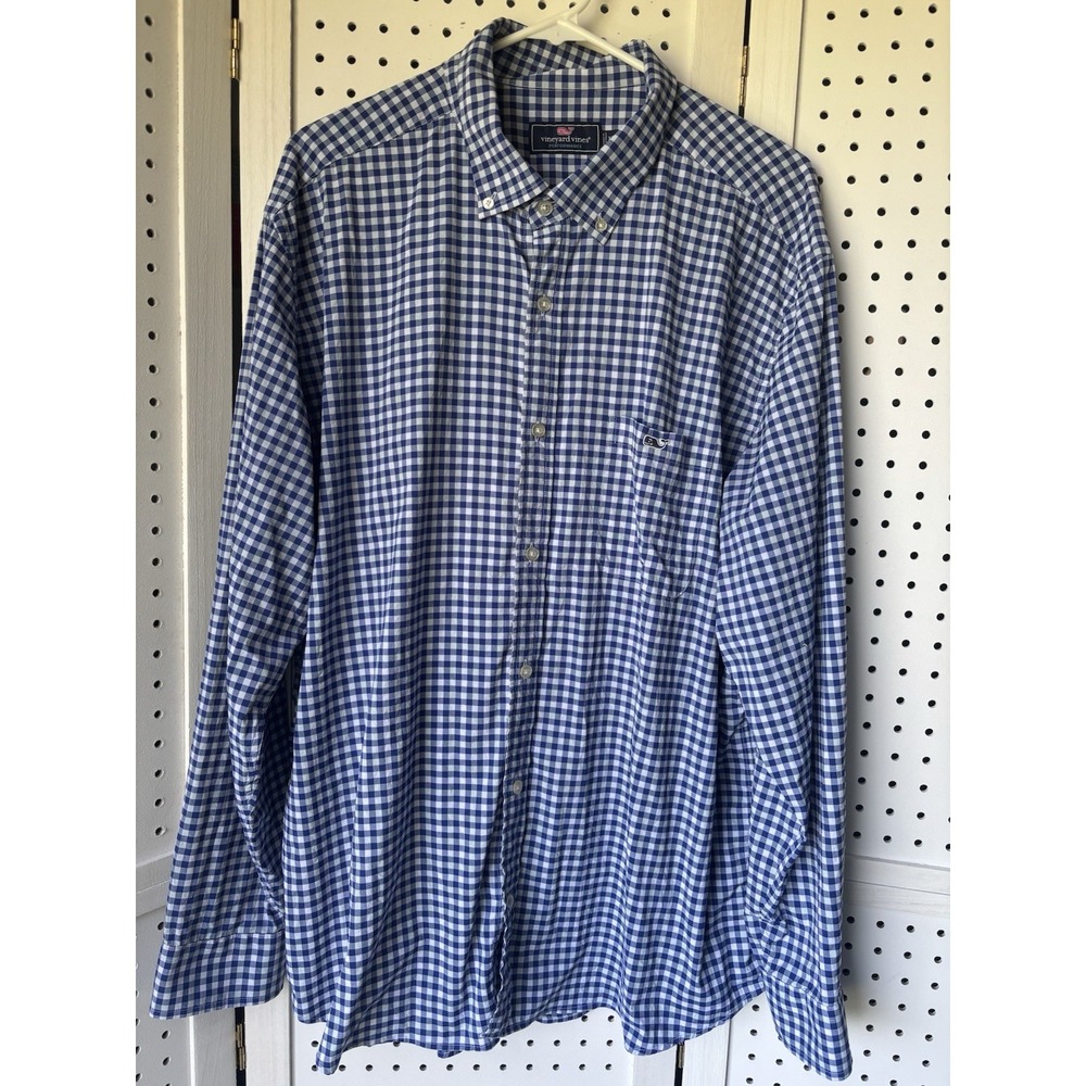 Vineyard Vines Performance Blue White Checkered Button Down Men's XXL